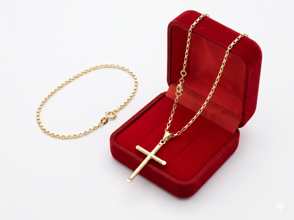 Kit Corrente Com Pingente + Pulseira 2mm 100% Moeda Antiga Banhada a Ouro 18k e Invernizada 65cm feixo com Marcação 18k