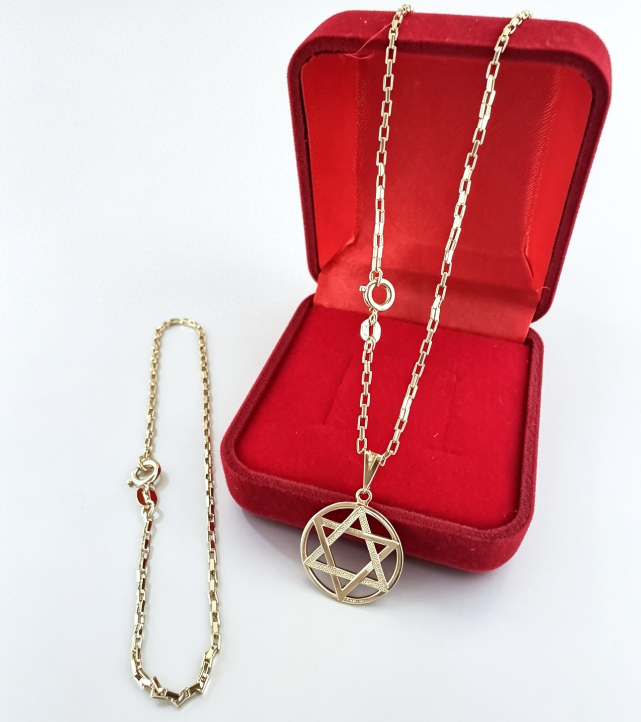 Kit Corrente Com Pingente + Pulseira 2mm 100% Moeda Antiga Banhada a Ouro 18k e Invernizada 65cm feixo com Marcação 18k