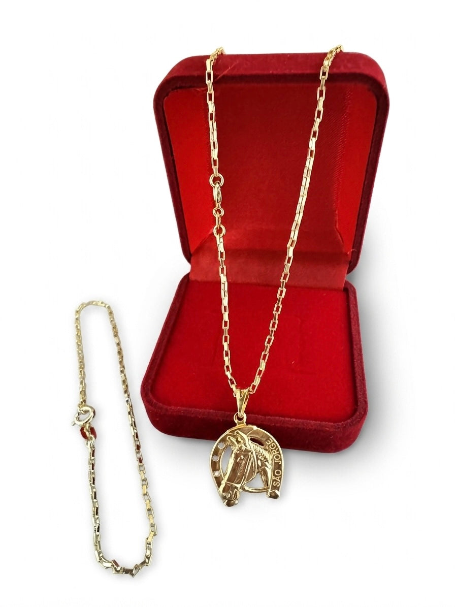 Kit Corrente Com Pingente + Pulseira 2mm 100% Moeda Antiga Banhada a Ouro 18k e Invernizada 65cm feixo com Marcação 18k