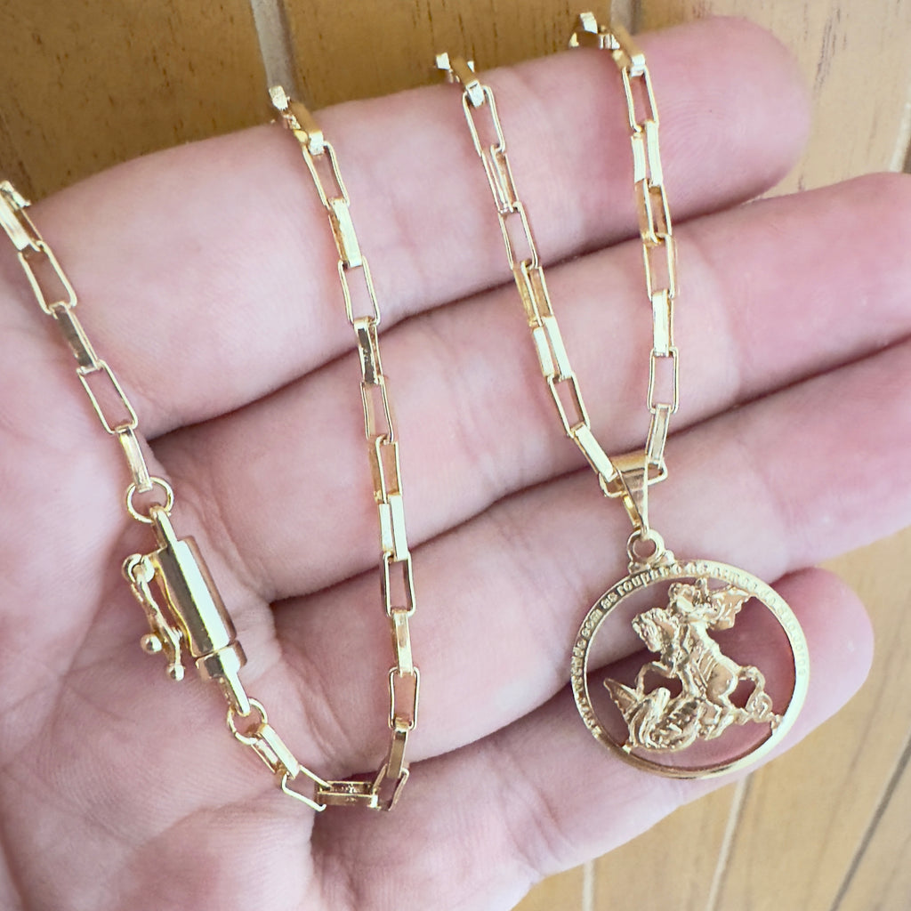 Conjunto Corrente com Pingente + Pulseira Masculina 100% Moeda Antiga Banhada a Ouro 18k e Invernizadas