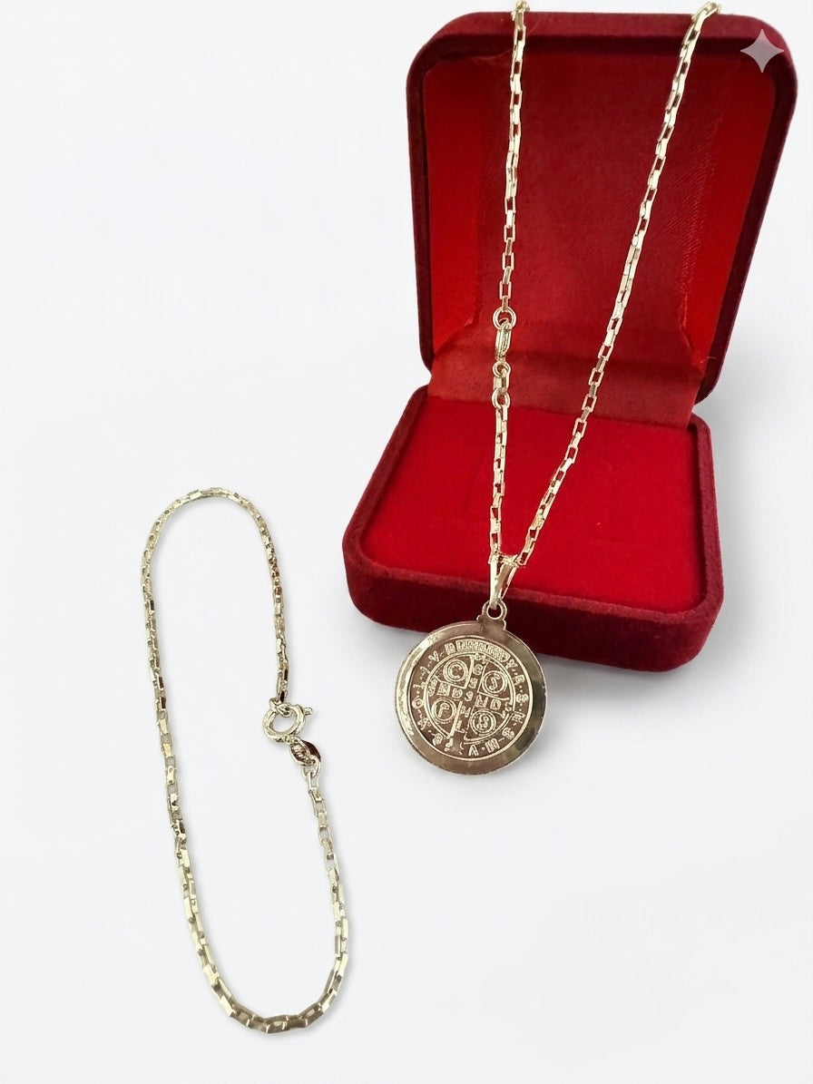 Kit Corrente Com Pingente + Pulseira 2mm 100% Moeda Antiga Banhada a Ouro 18k e Invernizada 65cm feixo com Marcação 18k