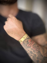 Bracelete 15mm Moeda Antiga Cor e Brilho idêntico a Ouro Feixo Gaveta Pulseira Masculina