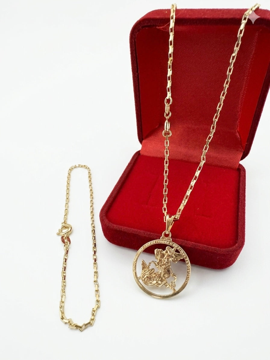 Kit Corrente Com Pingente + Pulseira 2mm 100% Moeda Antiga Banhada a Ouro 18k e Invernizada 65cm feixo com Marcação 18k