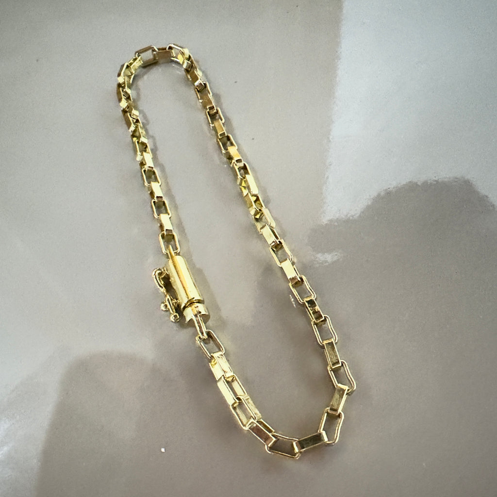 Pulseira Tijolinho Moeda Antiga Banhada a Ouro 18k e Invernizada 3mm Feixo Canhão 10 camadas de banho de Ouro