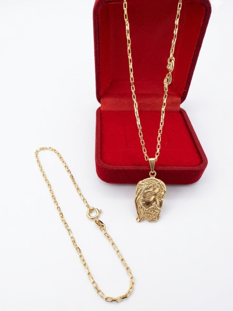 Kit Corrente Com Pingente + Pulseira 2mm 100% Moeda Antiga Banhada a Ouro 18k e Invernizada 65cm feixo com Marcação 18k