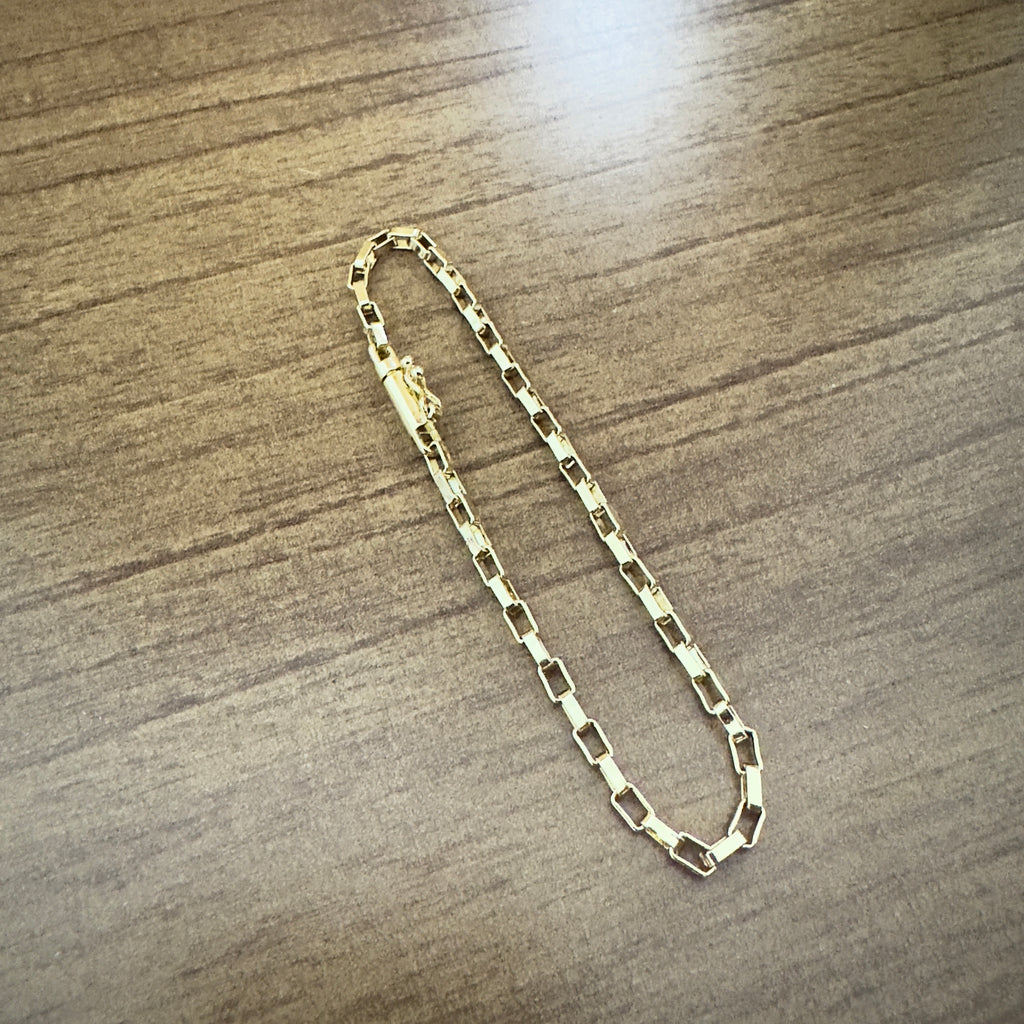 Pulseira Tijolinho Moeda Antiga Banhada a Ouro 18k e Invernizada 3mm Feixo Canhão 10 camadas de banho de Ouro