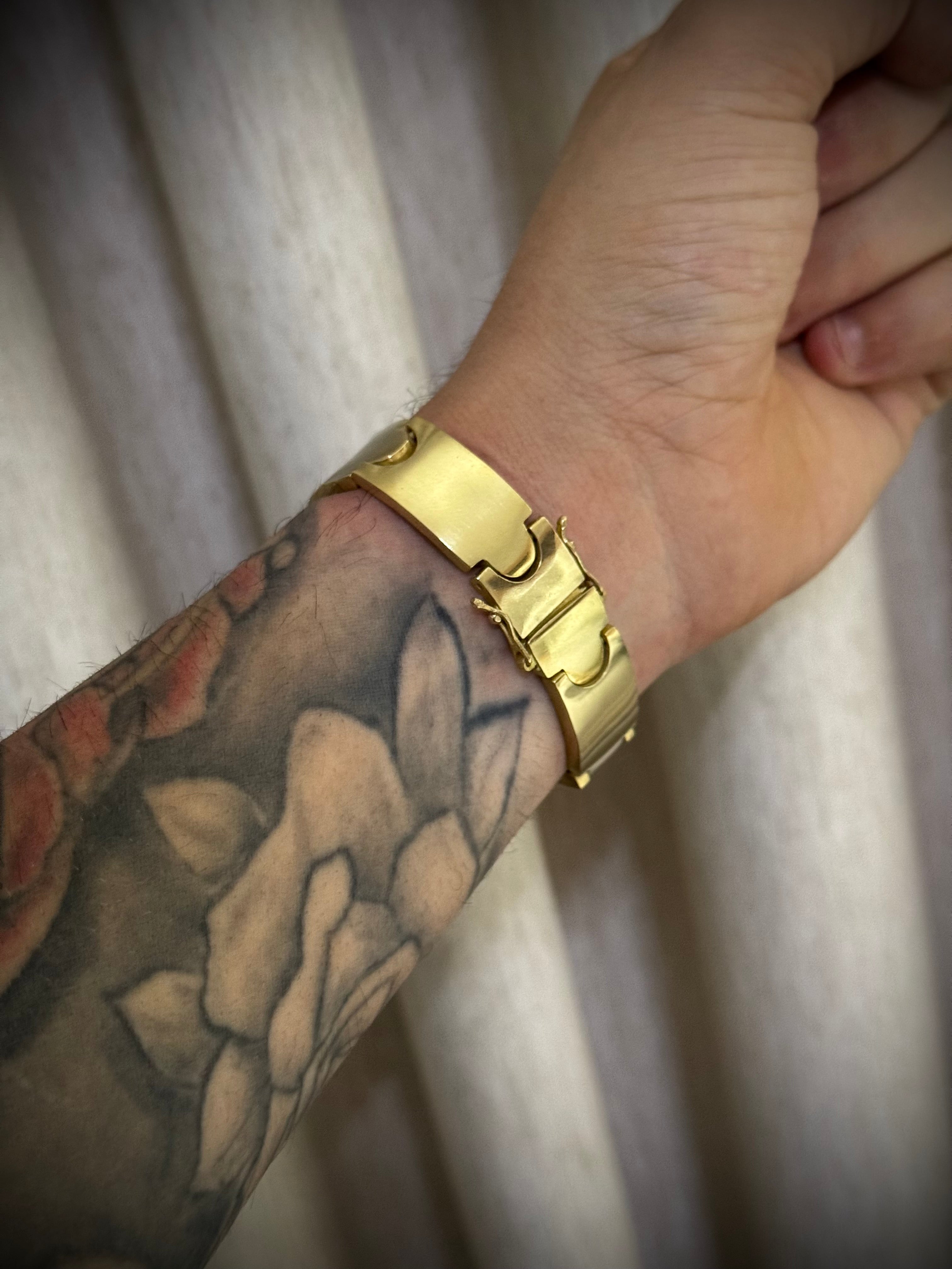 Bracelete 15mm Moeda Antiga Cor e Brilho idêntico a Ouro Feixo Gaveta Pulseira Masculina
