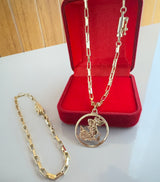 Conjunto Corrente com Pingente + Pulseira Masculina 100% Moeda Antiga Banhada a Ouro 18k e Invernizadas